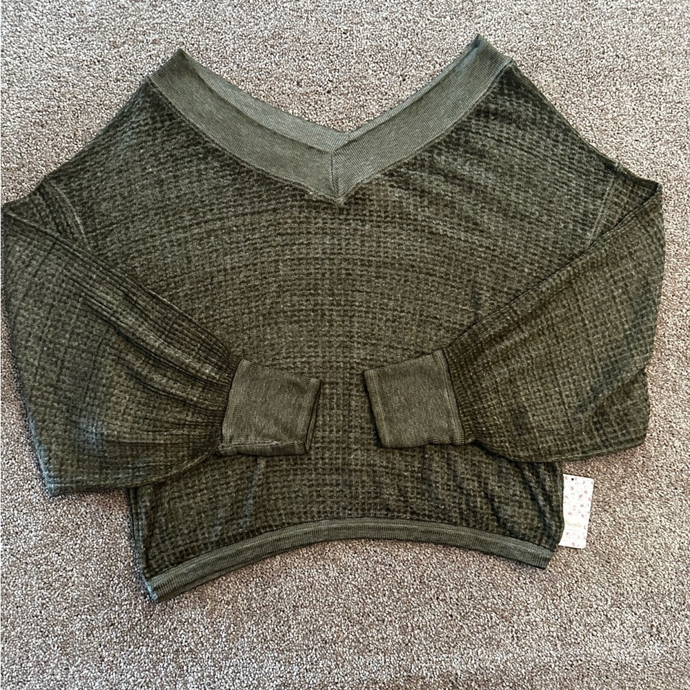 Free People Sweater Womens We The Free Southside Thermal Olive Green V
